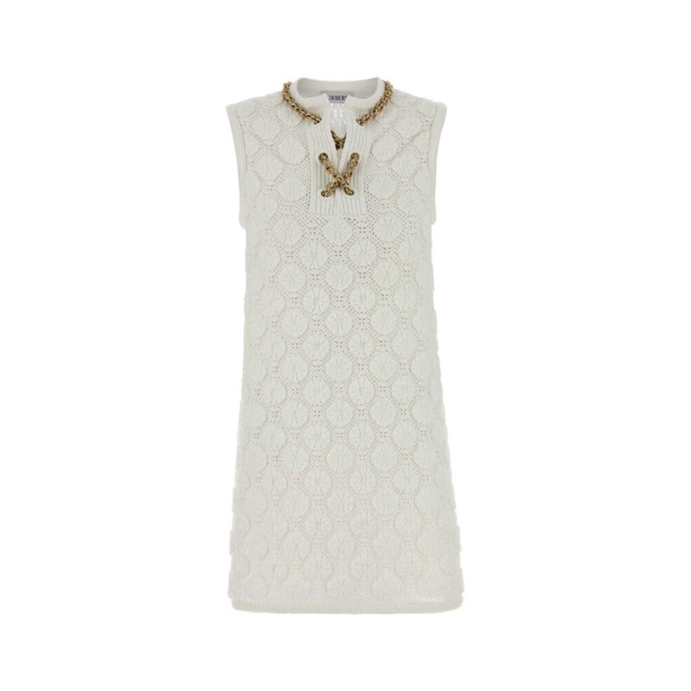 Burberry Women White Stretch Crochet Dress